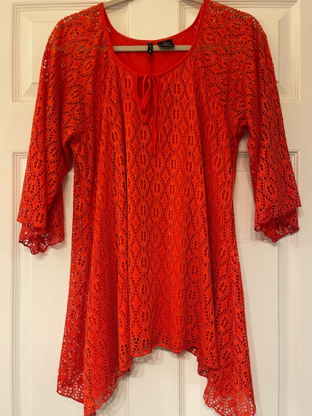 New Directions Bright Orange Crochet Tunic